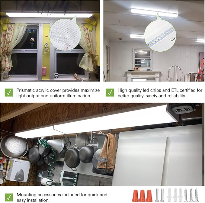 hykolity 4FT LED Wraparound Light, 40W, 4400lm, 4000K, [2-lamp 32W Fluorescent Equiv.], 4 Foot LED Wrap Light Fixture, Flush Mount Office Ceiling Light for Garage, Office, Kitchen, ETL Listed