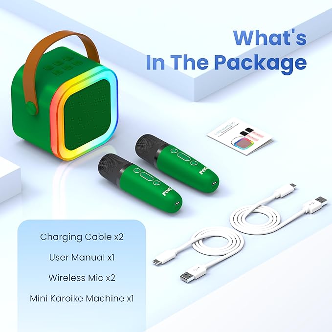 Mini Karaoke Machine for Kids Adults, Portable Bluetooth Mini Karaoke Microphone Singing Speaker Karaoke Player with 2 Wireless Mic, for All Smartphones,Birthday, Family,Home Party (Dark Green)