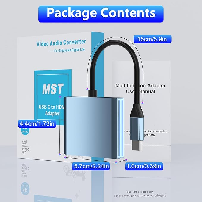 USB C to Dual HDMI Adapter 4K@60Hz, Type C to HDMI Splitter for Extended Display, Dual Monitor Adapter for Laptop, Thunderbolt 4/3 Compatible with MacBook, Dell XPS 13/15, HP,(Mac OS ONLY Mirror Mode)
