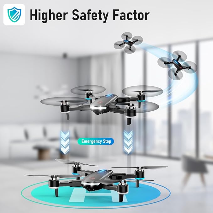 Drone with Camera, 1080P HD FPV Foldable Drone with Brushless Motor Optical Flow, One Key Take Off/Land, 360° Flip, Waypoint Fly, Gesture Selfie, 2 Batteries, Mini Drones for Kids 14+