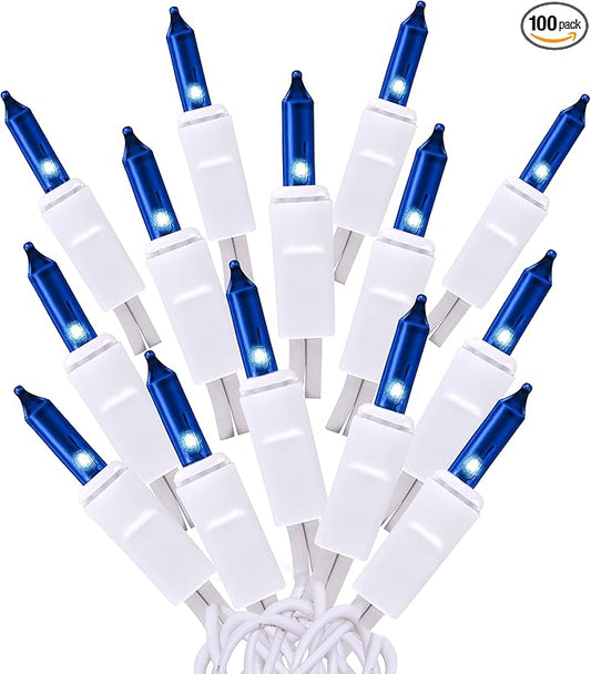 100 Blue Christmas Lights, White Wire 20.6 Ft Incandescent Home Décor, Valentine Wedding Lighting Decoration, UL Certified Traditional Holiday String Light Set for Indoor Outdoor Use Christmas Tree