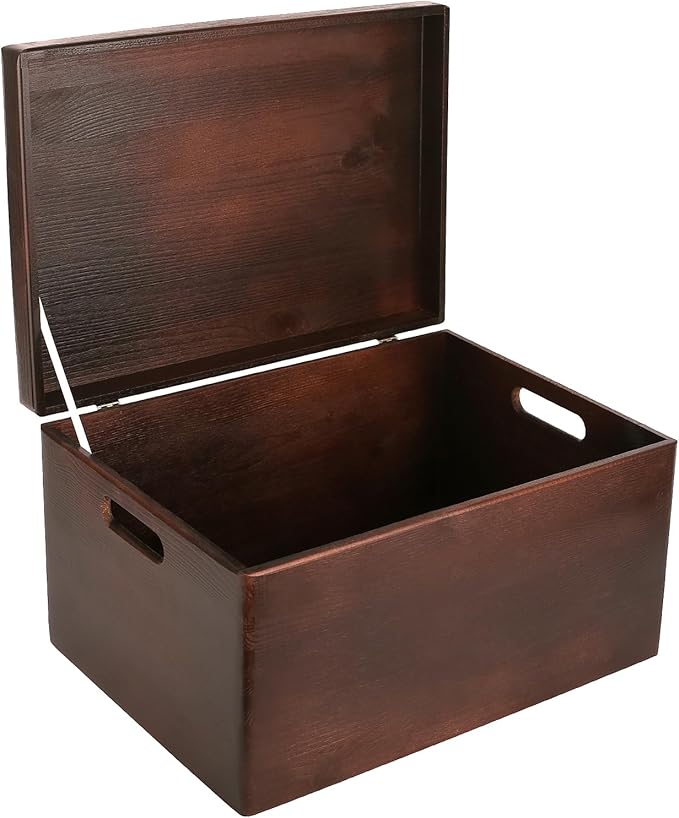 Large Brown Wooden Box Storage with Hinged Lid | 15.8 x 11.8 x 9.44 inches (+-0.5) | Gift Box Storage Document | Wood Keepsake Chest PRODUCT NOT INTENDED FOR 15 YEARS OR BELOW