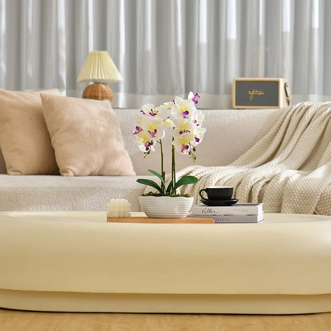 Large Artificial Potted Orchid Plant, Silk Flower Arrangement with Ceramics Vase, White