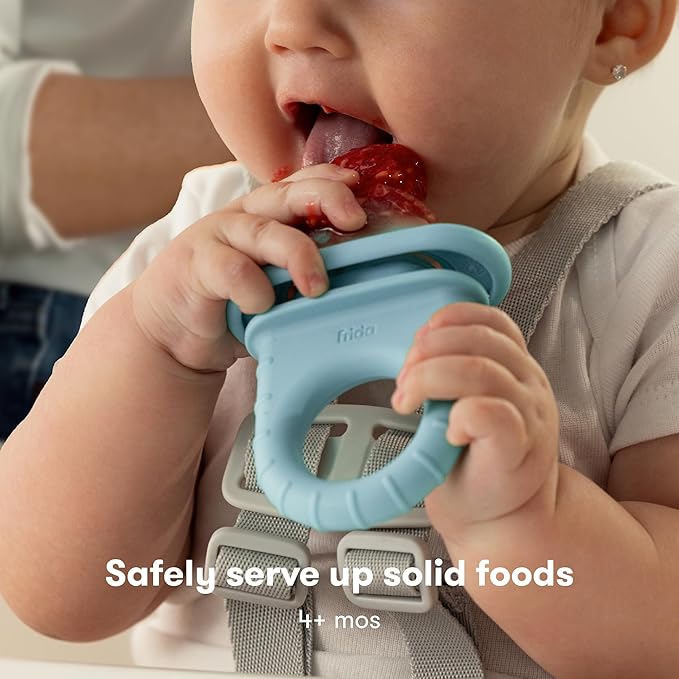 Frida Baby Push Pop Feeder, Baby Fruit Food Feeder to Safely Introduce New Foods, Fresh + Frozen, Silicone, BPA Free, Dishwasher Safe | 3 Count, Blue