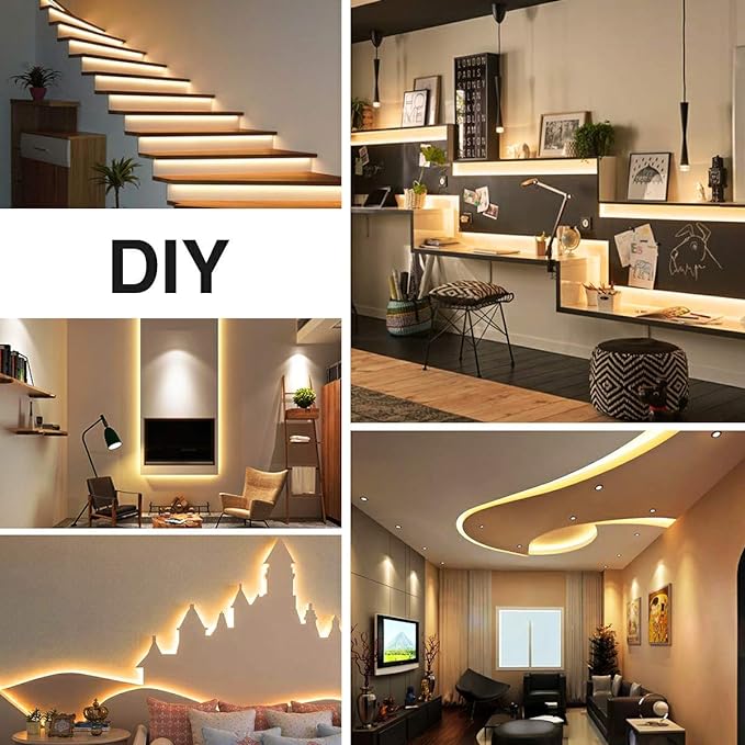Olafus 16.4ft LED Strip Lights Warm White Dimmable, LED Rope Light Kit 12V Flexible Under Cabinet Lighting Strips, 5m 300 LEDs 2835, 3000K Bright Led Lights for Bedroom, UL Listed Plug
