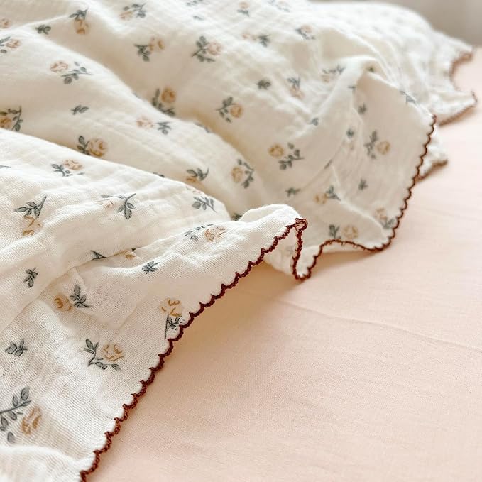 BuLuTu Cotton Muslin Kids Toddler Pillowcase with Cute Rose Flowers Super Soft Standard Nursery Pillowcase for Boys,Girls,Bedding Decor Machine Washable, Durable Pillowcase,1 Piece