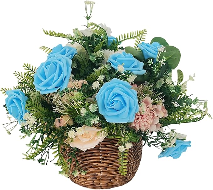 Artificial Rose Flowers 25pcs, Peacock Blue Foam Fake Rose Faux Flower for Wedding Bouquets Bridal Shower Centerpieces Floral Arrangements Home Decorations Party Backdrops Table