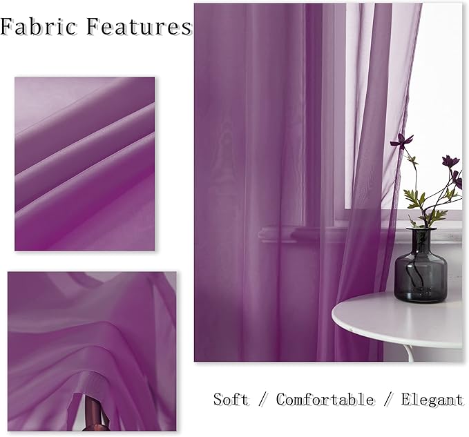 DUALIFE Purple Curtains 108 Inches Extra Length for Living Room Set of 2 Panels Grommet Window Semi Voile Drapes Dark Purple Sheer Curtains for Kids Girls Bedroom Decor Royal Purple 52x108 Inch Long