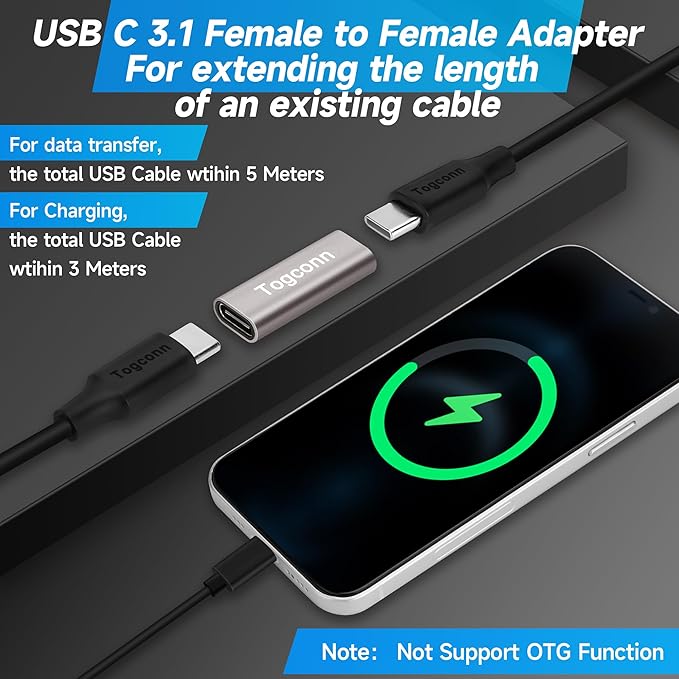 USB C Coupler 4-Pack, USB 3.1 Type-C Female to Female Extension Adapter Connector Support 4K@60Hz Video,10Gbps Data Transfer and Fast Charge Compatible with Thunderbolt 4/3, iPad, MacBook and more