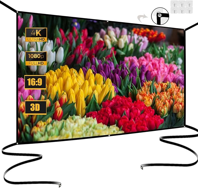 72 Inch Foldable Projector Screen for Wall, Hanging Portable Projector Screen Outdoor & Indoor - Thickened Anti-Crease White Screen with 4 Corner Ropes for Camping, Home Theater, Party