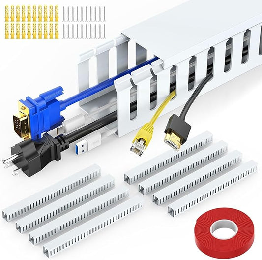 Open Slot Wiring Raceway Cable Duct, 123in Cable Management Channel Cord Track,Desk Wire Channel, Under Desk Cable Management to Hide Cables, Wires for Computers (White, 1.97" Hx1.97"W, 15.4''L(8 Pc))