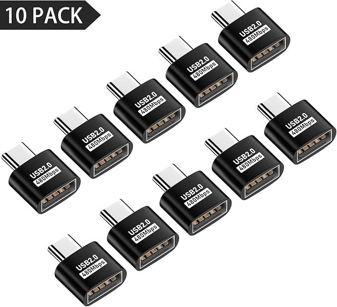 Duttek USB C to USB Adapter - 10 Pack, USB Type C Male to USB A Female Extension, Supports 480Mbps Data Transfer & OTG Function for Phone, Laptop (Black)