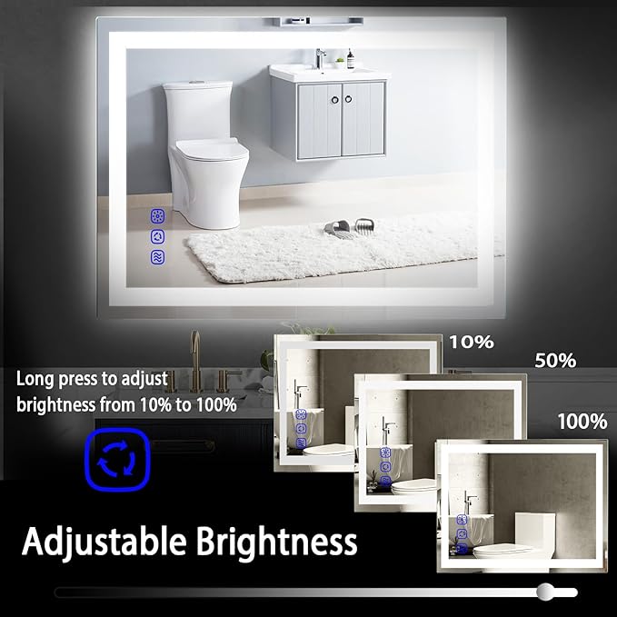 LED Bathroom Mirror with Lights 36"x24" Smart Wall-Mounted LED Mirror Lighted Bathroom Mirror with Stepless Dimmable,Touch Screen Button, Anti-Fog, Memory Function, Adjustable Colors