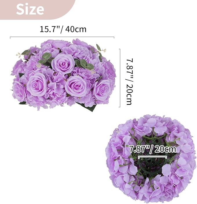 NUPTIO Flower Balls Flowers for Centerpieces: 2 Pcs 15.7 inch Diam Light Purple Artificial Rose Fake Flower Ball Arrangement Bouquet Wedding Centerpieces for Tables Wedding Centerpiece Decorations