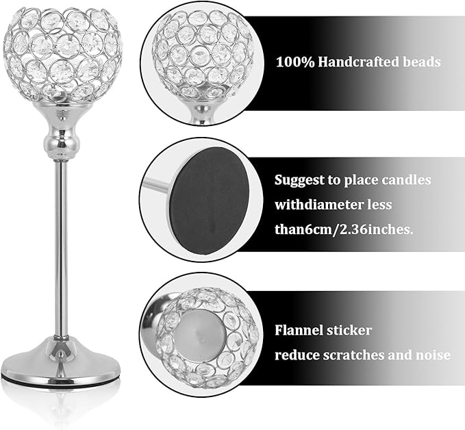VINCIGANT 8PCS Crystal Candle Holders for Table Centerpiece，Bling Decor Gold Vases for Centerpieces Votive Crystal Candle Holders for Dinner Table Room Party Rhinestone Decorative