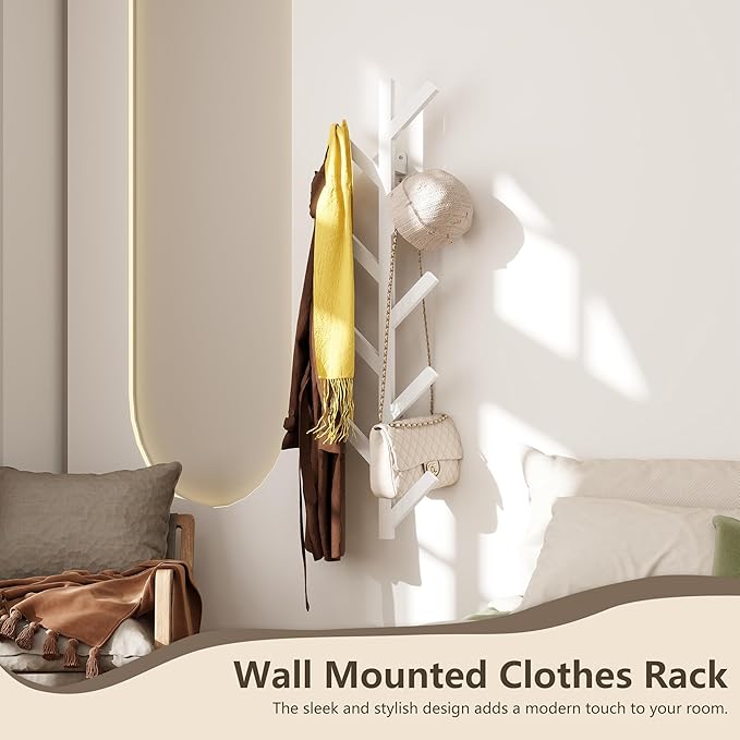 Vlush Wall Mounted Metal Coat Rack with 9 Hooks Modern Minimalist Coat Racks, Upright hat rack for wall for Hanging Clothes, Hats, Hanging Bags and Scarves Entrance Wall Iron Coat Rack (White)