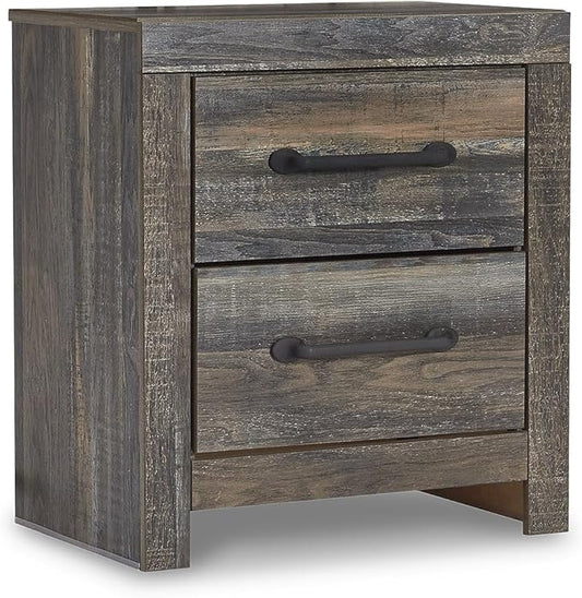 Signature Design by Ashley Drystan Rustic Industrial 2 Drawer Nightstand with 2 Slim-Profile USB Charging Stations, 24.37" Tall, Weatherworn Brown