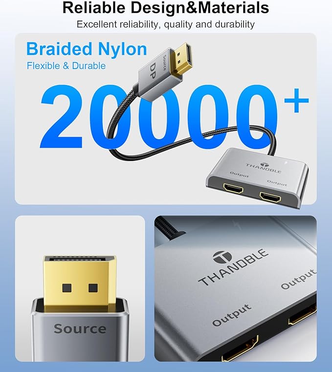 DisplayPort to Dual HDMI Adapter (4K@60Hz) DP to HDMI Splitter for Dual Monitors Extended Display MST Display Port 1 in 2 Out Hub for PC, Graphics Card