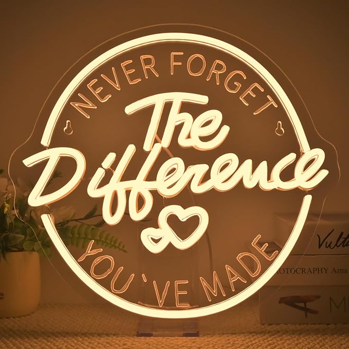 Never Forget the Difference You've Made Neon Sign, USB Powered Dimmable, 5V/2A, for Home, Party, Gift, Office, Retirement Ceremonies, Farewell Meeting