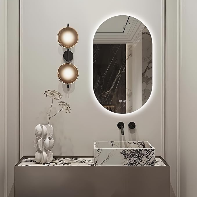 33" x 20" Oval LED Mirror for Bathroom, Backlit Vanity Mirror with Lights, Frameless Smart Wall Mirror, 3 Colors Stepless Dimmable, Anti-Fog, Shatterproof, Memory, CRI95+(Horizontal/Vertical)