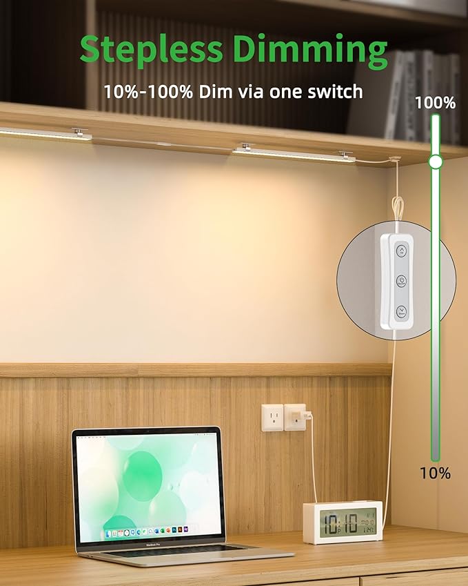 Plug-in Under Cabinet Lighting, Dimmable Under Counter Lights for Kitchen, 2pcs 12 Inch, Warn White 3000K Linkable USB Led Closet Light, Wired Indoor Night Lights Bar for Desk,Sink,Workbench
