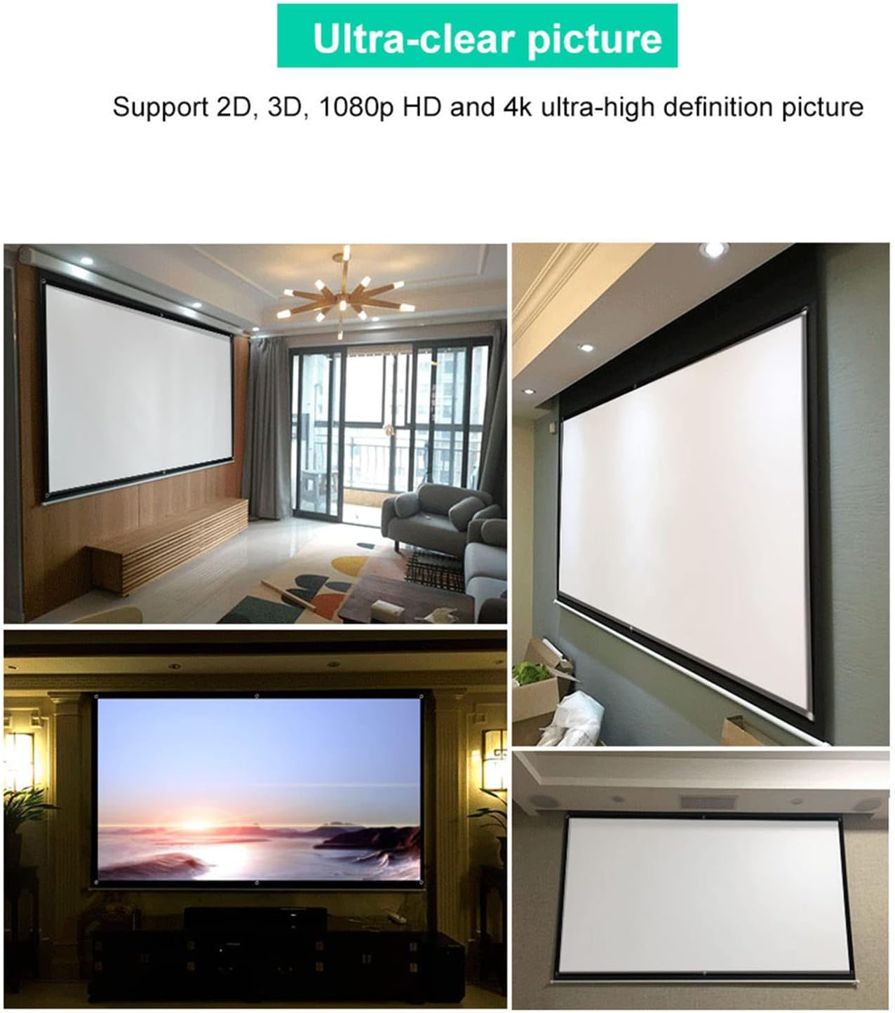 Yoidesu 60-100 inch Projector Screen - HD 16:9 Foldable Anti-Crease Portable Projection Screen for Home Theater Indoor