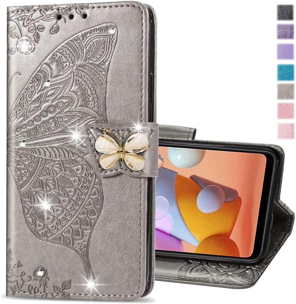 Samsung Galaxy A32 5G Case | Glitter Bling Leather Flip Wallet with Card Holder and Stand, Shockproof Crystal Grey