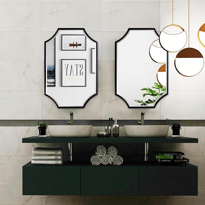 Kelly Miller 20"x28" Scalloped Black Bathroom Mirror for Wall Mount, Home Mirror