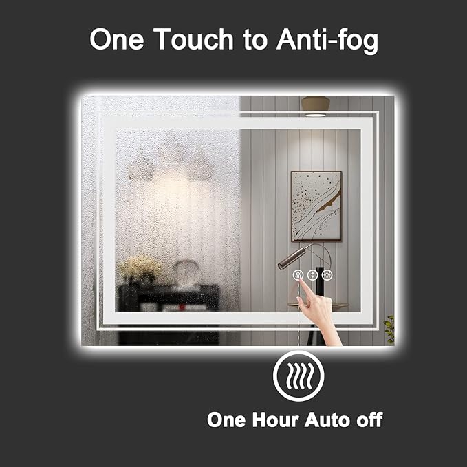 LED Bathroom Mirror, 72"X32" with Front and Backlit, Anti-Fog, Large Bathroom Vanity Mirror for Wall, Memory Function, Stepless Dimmable, Tempered Glass (Horizontal/Vertical)