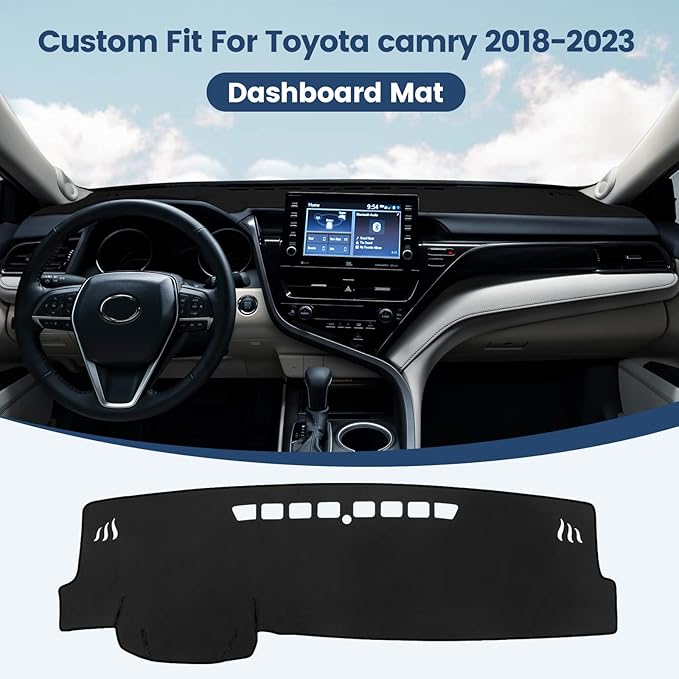 Dashboard Cover Mat Custom Fit for Toyota Camry 2018-2023 2024 Dash Cover Nonslip Dash Mat Protector Sunshade No Glare Black