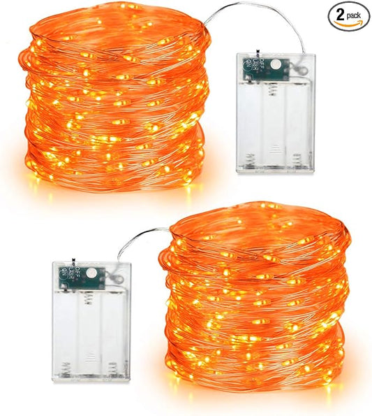 BrizLabs Orange Halloween Lights, 19.47ft 60 LED Orange Fairy Lights String, 2 Modes Battery Halloween String Light, Indoor Silver Wire Twinkle Light for Christmas Thanksgiving Party Carnival Decor