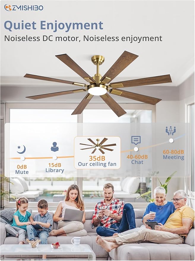 ZMISHIBO 62 Inch Black and Gold Ceiling Fans with Lights and Remote, Indoor/Outdoor Ceiling Fan for Patio Living Room, 6 Speed Reversible Quiet DC Motor, 3 CCT, Dual Finish Blades