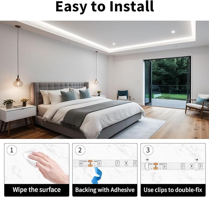 iNextStation 32.8ft/10M White LED Strip Light, 24V 2835 SMD 600 LEDs Flexible Cuttable Waterproof LED Tape Light for Bedroom Kitchen Cabinet Wardrobe TV (Power Adapter not Included)
