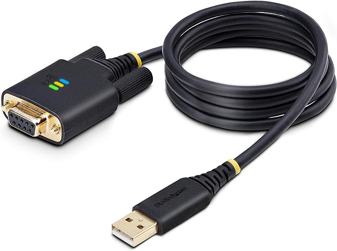 StarTech 3ft (1m) USB to Null Modem Serial Adapter Cable, COM Retention, FTDI, USB-A to RS232, LED Indicators, Changeable DB9 Screws Nuts