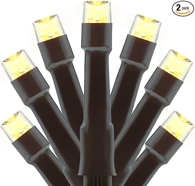 YULETIME 100 ft 300 Count Warm White LED String Lights with 8 Models Adapter, Brown Wire Wide Angle 5mm Christmas Lights (Warm White - Brown Wire)