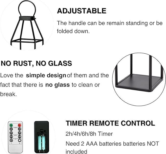Perfnique Set of 3 Black Metal Lanterns w/ Waterproof Flickering Flameless Candle & Remote Timer, Modern Farmhouse Lanterns Decorative for Outdoor, Front Porch, Indoor, Patio, Garden, Fireplace