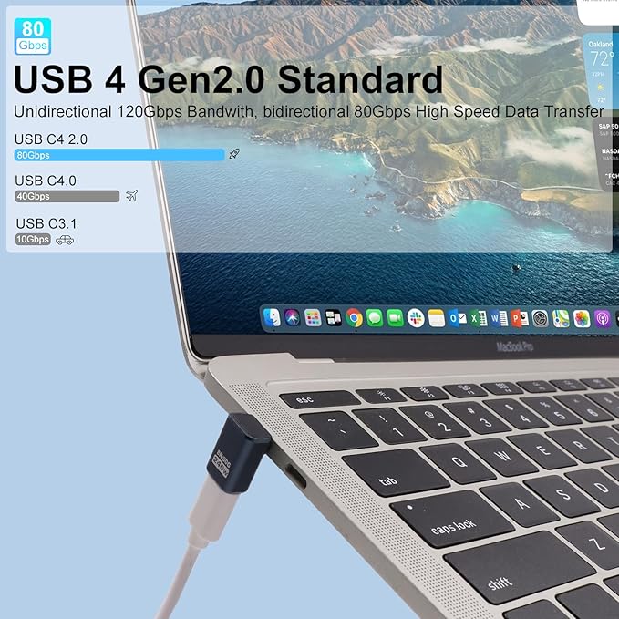 Poyiccot 2-Pack USB C 90 Degree Adapter [80Gbps/240W PD/8K@60Hz] Up & Down Angled 90 Degree USB C Adapter Type C Extender Support Thunderbolt 5/4 for iPhone 15, MacBook, Steam Deck, Switch