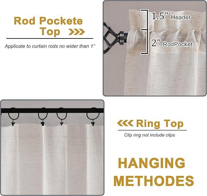 OWENIE Linen Blend Short Semi Sheer Curtains 54 inch Length 2 Panels Set for Small Window, Natural Curtain for Bedroom/Living Room, Rod Pocket Farmhouse Drapes, 2pcs, 40 W x 54 L