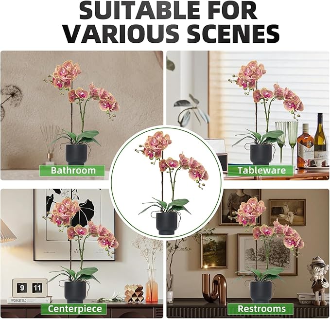 CXGS Orchids Artificial Flowers Real Touch Fake Flowers in Ceramic Pot 20" Purple Dapple Faux Orchid Plant Lifelike Silk Phalaenopsis for Centerpiece Hotel Home Indoor Decor