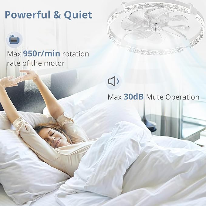 LEDIARY 24 Inch Ceiling Fans with Lights and Remote, Modern Dimmable Low Profile Ceiling Fan, White Flush Mount Ceiling Fan with 3 CCT and 6 Speeds