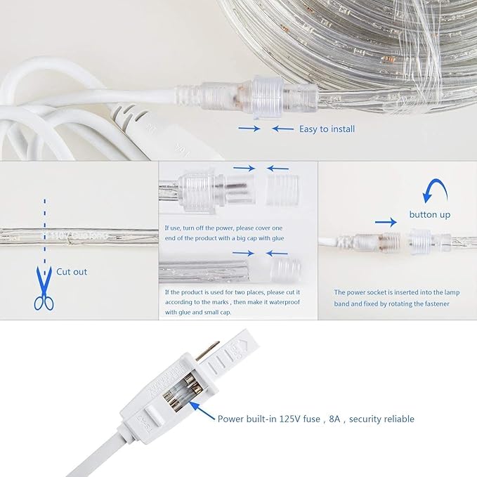 GouTonG LED Rope Lights, Warm White 110V 3000K, Indoor or Outdoor, 20ft, Perfect for Deck, Garden, Patio, Landscape Lighting, Bedroom Décor, Waterproof, Ideal for Backyards, Decorative Lighting
