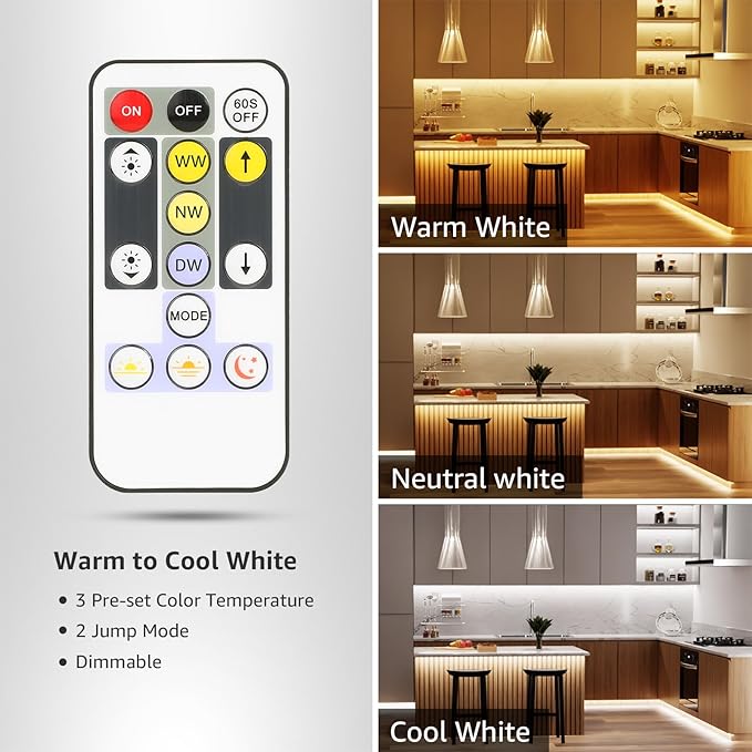 Lepro LED Tunable White Strip Light, Warm to Cool White, 16.4ft Dimmable Bright LED Tape Lights, 300 LEDs 2835, Strong 3M Adhesive, Not Cuttable, Suitable for Christmas Decorations, Home, Bedroom