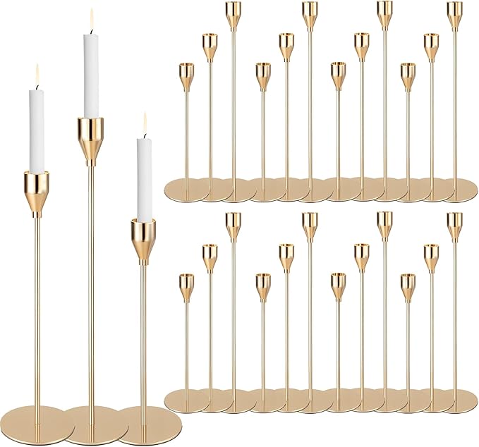 Gold Candlestick Holders Bulk, Taper Candles Holder for Table Centerpiece Set of 27 Metal Candle Sticks Holders Stand Candelabra Candle Holder for Christmas, Wedding, Dinning, Home Decor