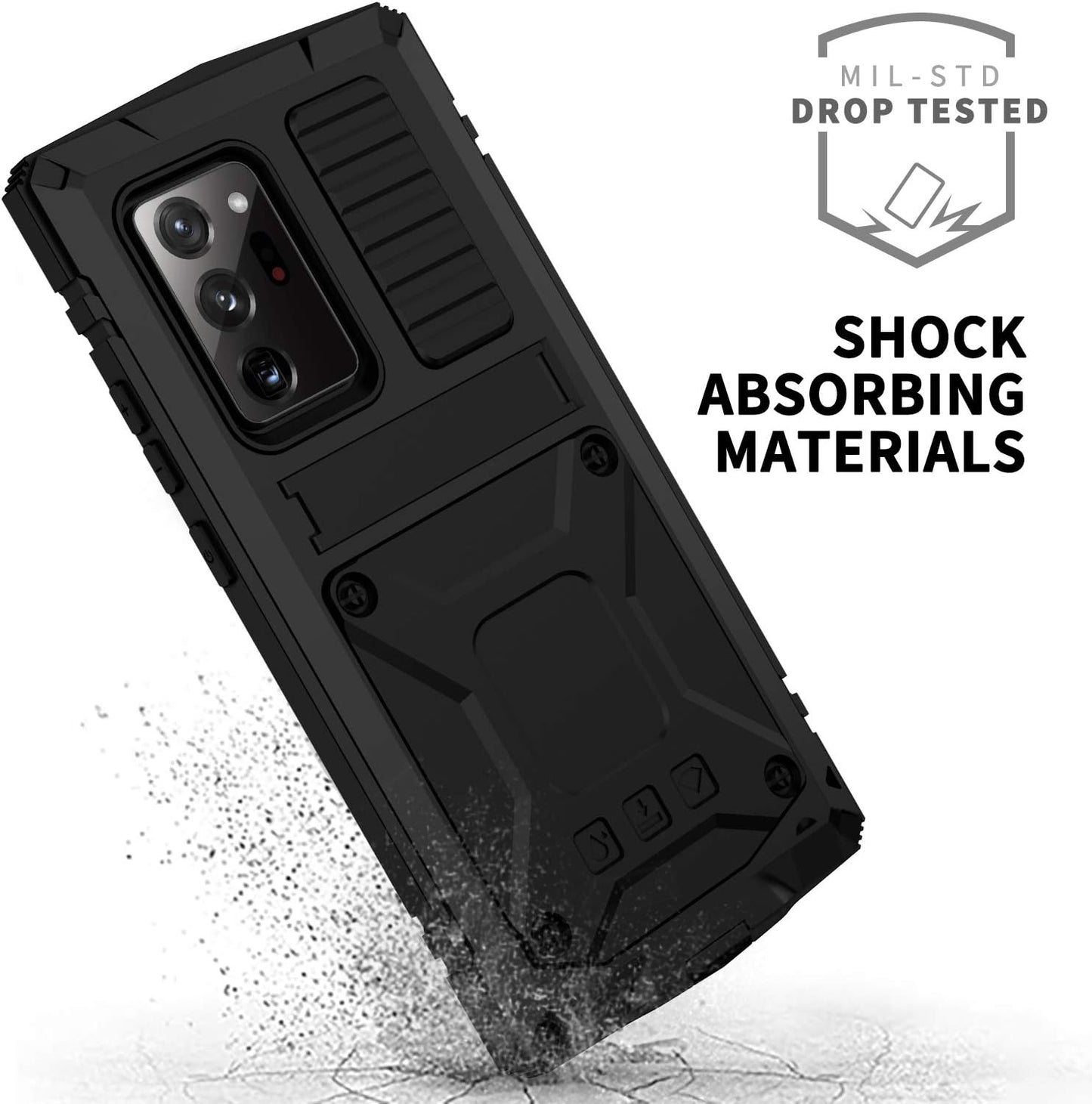 Samsung Galaxy Note 20 Case, Heavy Duty Aluminum Metal Gorilla Glass Waterproof Shockproof Protector Cover (Black)