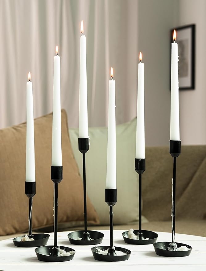 NUPTIO Black Candlestick Holders for Table: 6 Pcs Taper Candles Holders Bulk for Halloween - Tall Candle Stick Holder for Birthday Party Living Room Fireplace Centerpiece