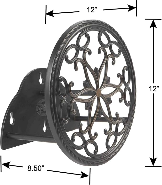 Liberty Garden 671 Wall Mount Decorative Garden Hose Butler, Holds 125-Feet of 5/8-Inch Hose - Patina