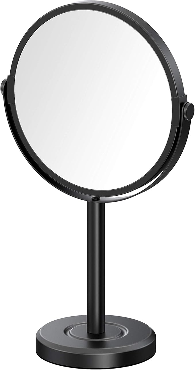 Gatco 1386MX Latitude II Makeup Mirror, Matte Black | Counter Top Makeup Mirror, 3X Magnification, Rotates 360 Degrees