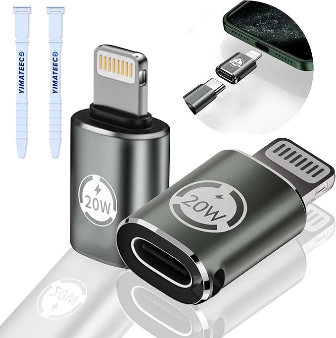 USB C to Lightning Adapter 20W PD Fast Charging Data Transfer, [2 Pack] USB C Female to Lightning Male Adapter Supports for iPhone 14/13/12/11/XS/XR, iPad/iPod/AirPods, Not for OTG(Dark Green, 2Pcs)