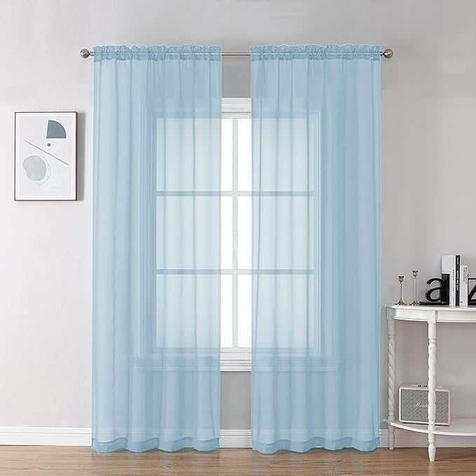 Chyhomenyc Sky Blue Sheer Curtains 78 Inches Long 2 Panels Set for Living Room, Light Filtering Voile Lightweight Bedroom Curtains, Rod Pocket Solid Window Treatment Drapes, Each 42W x 78L