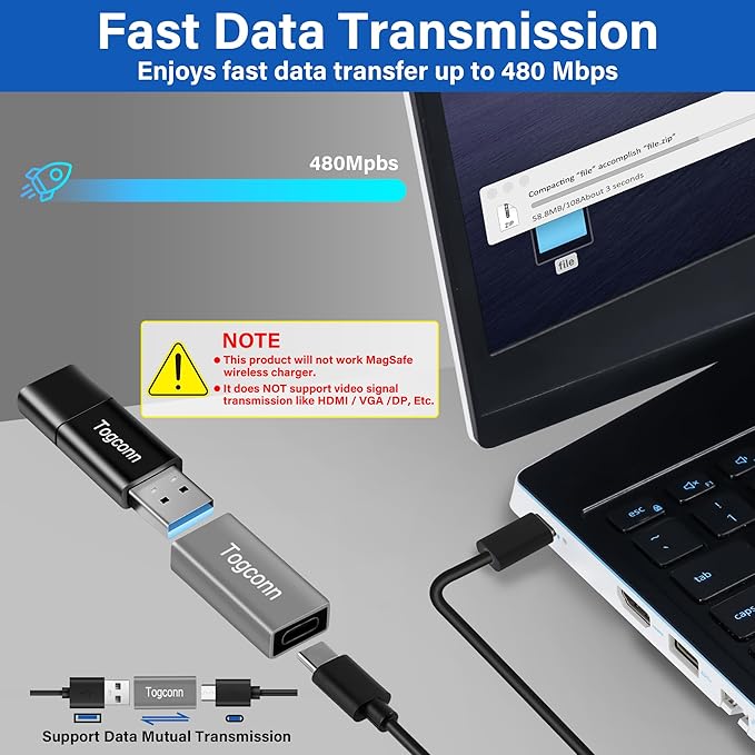USB to USB C Adapter 2 Pack, Bi-Directional USB Type-C (Female) to USB Type-A (Female) On-The-Go (OTG) Converter Connector Support Charging & Data Sync for Laptop, PC, iPhone, MacBook Pro